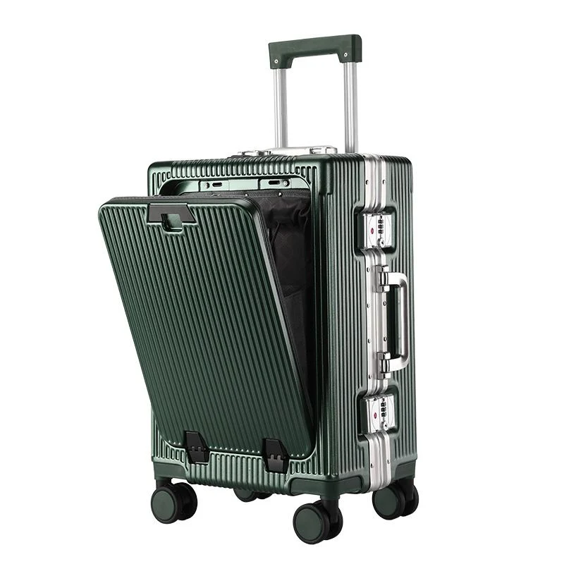 Green Aluminium 20 Inch Front Opening Carry On Luggage