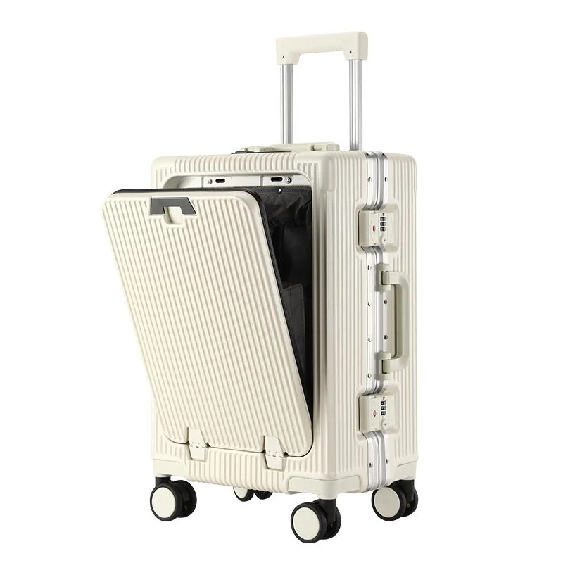 White Aluminium 20 Inch Front Opening Carry On Luggage