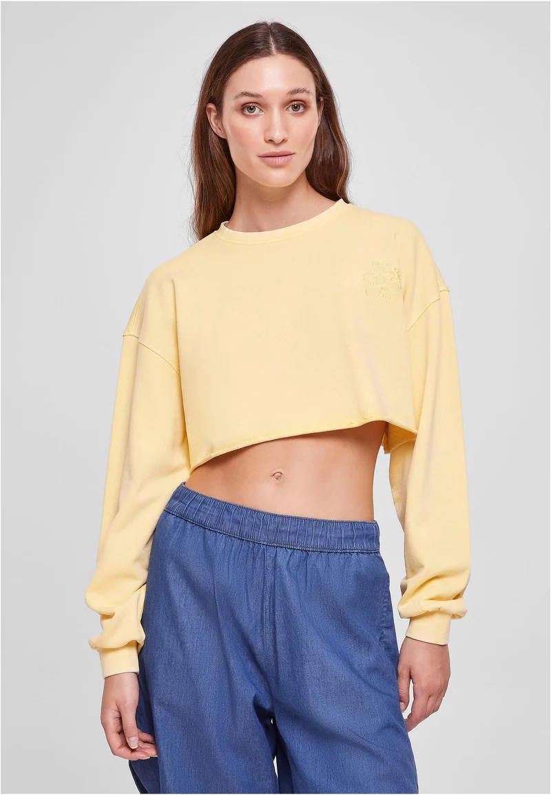 UC Cropped Flower Embroidery Terry Crewneck