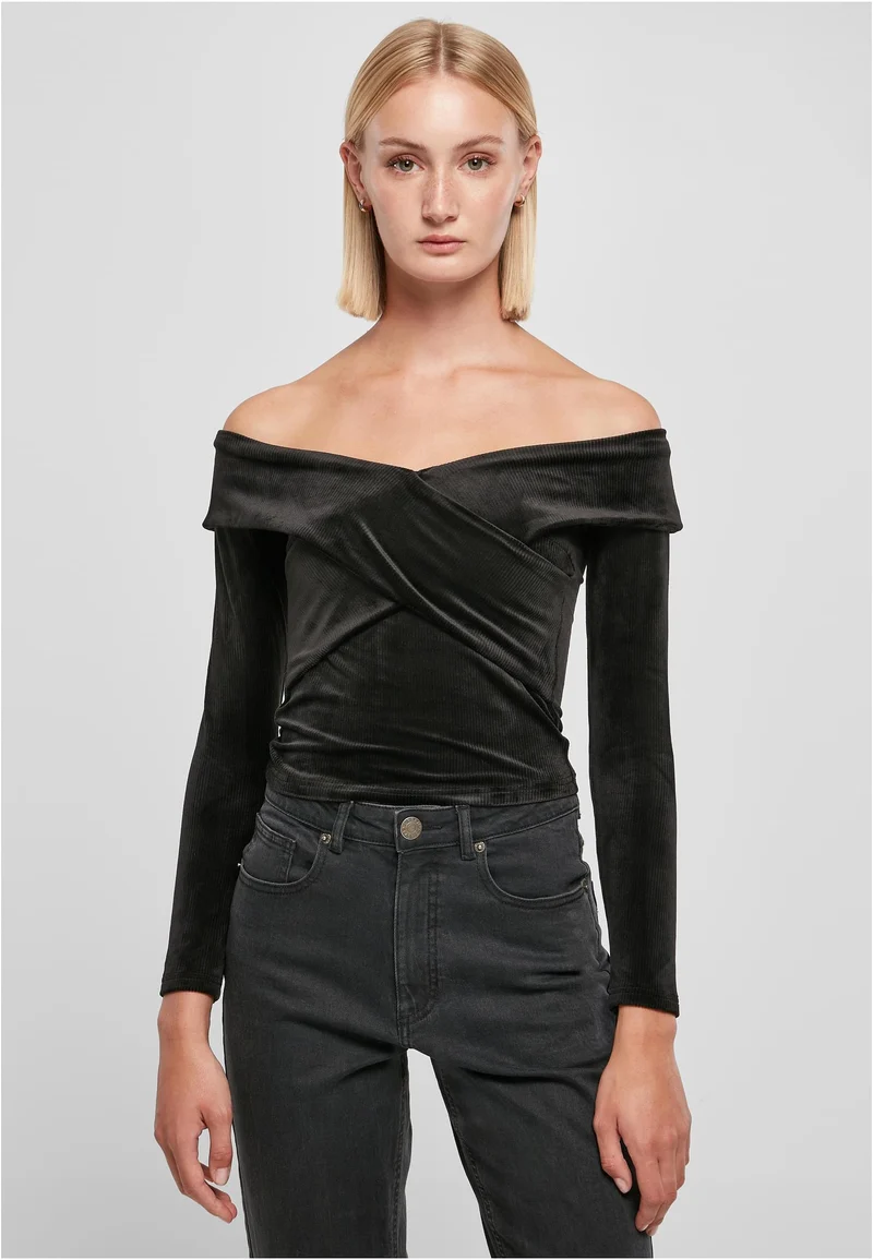 UC Velvet Rib Crossed Off Shoulder Longsleeve