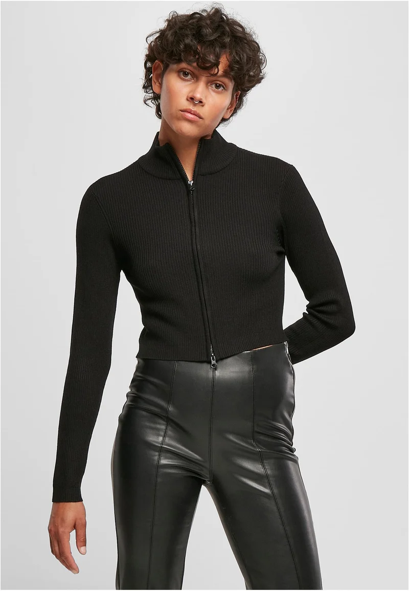 UC Cropped Rib Knit Zip Cardigan
