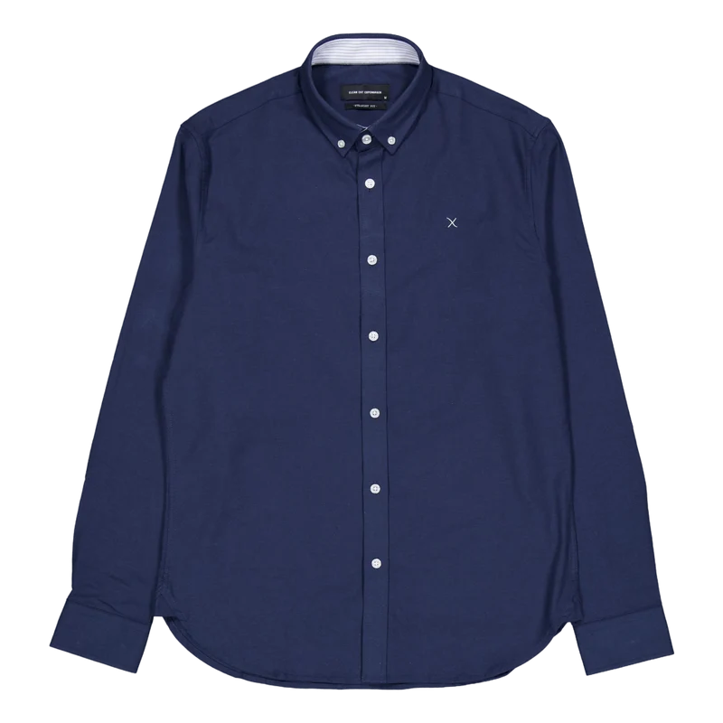 Oxford Stretch Plain L/s Navy 01