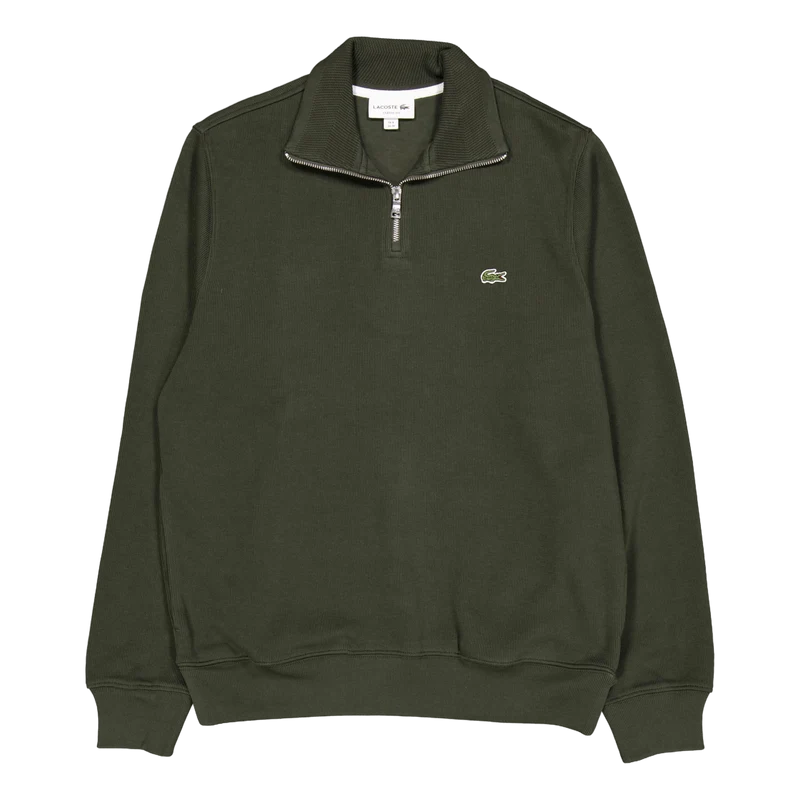 Zip-up High Neck Interlock Swe L7a Dark Khaki Green