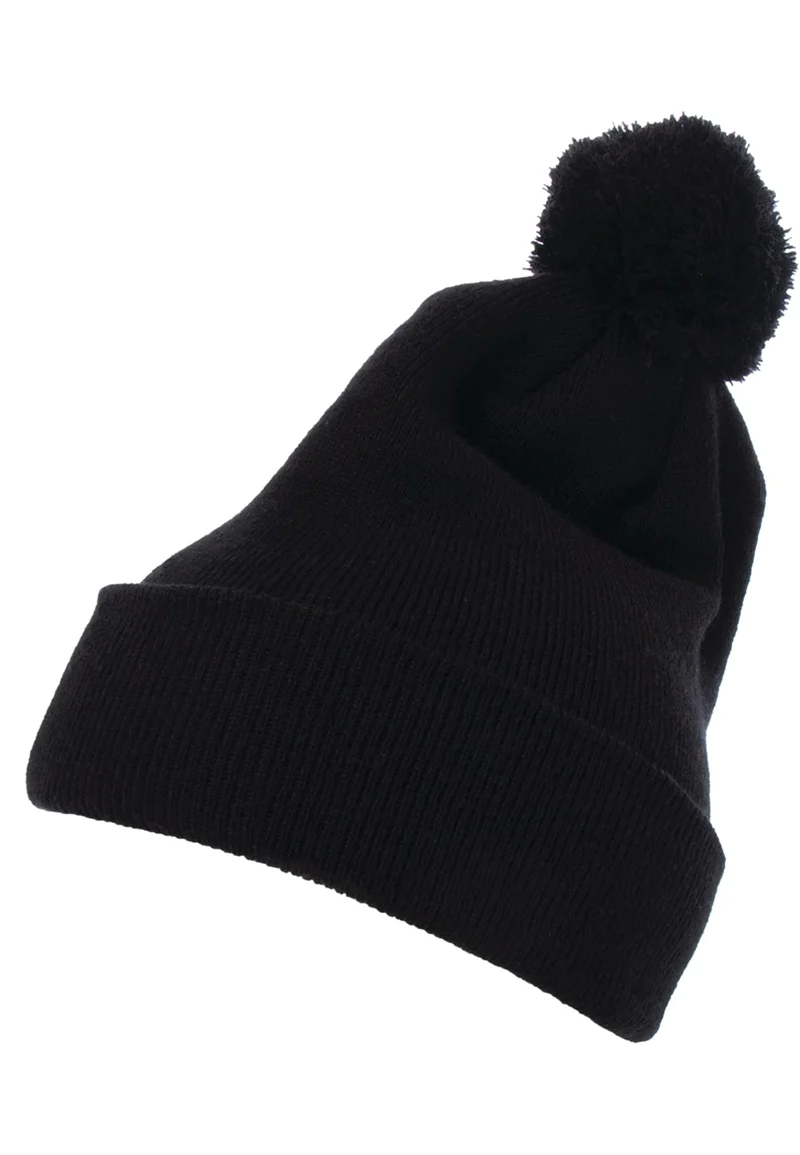 Cuffed Pom Pom Knit Beanie One Size