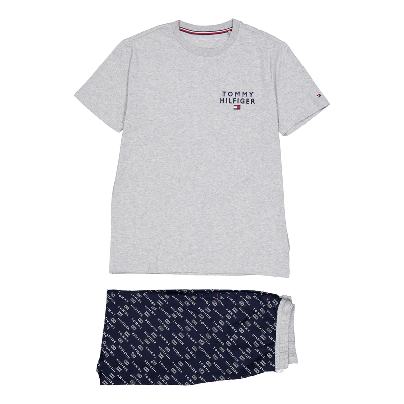 Ss Woven Pj Set Drawstring Diagonal Logo