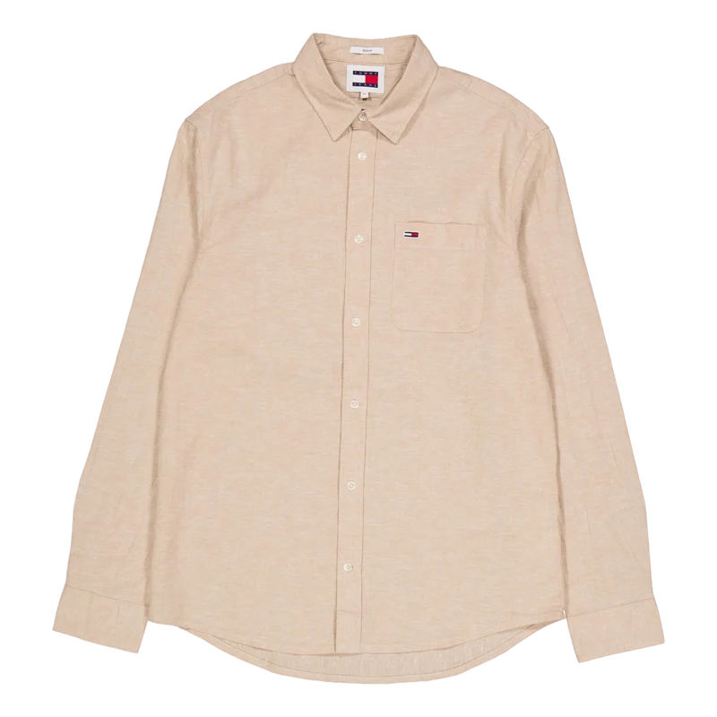 Tjm Reg Linen Blend Shirt Tawny
