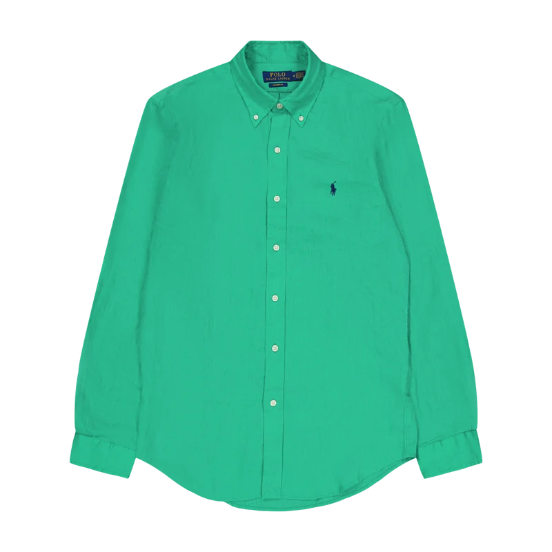 Polo Ralph Lauren Piece Dye Linen Custiòm Fit Sh Grasshopper