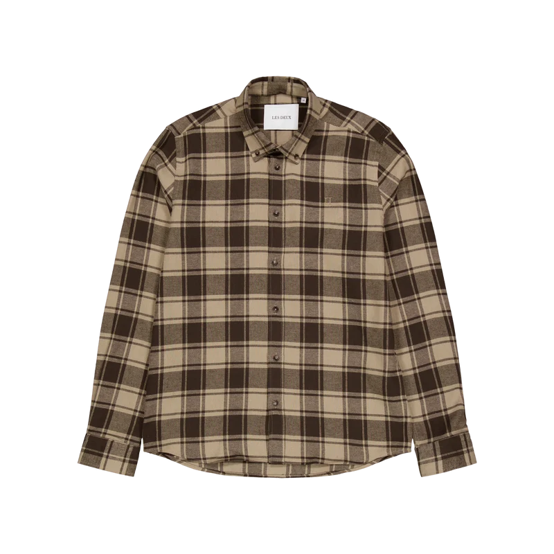 Les Deux Kristian Check Flannel Shirt Coffee
