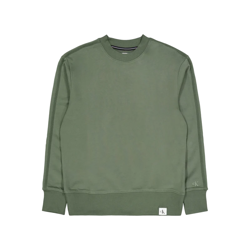 Woven Tab Crew Neck Llp - Thyme